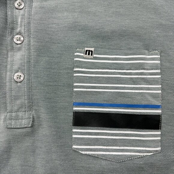 Travis Mathew Mens L Gray Striped Pocket Short Sleeve Polo Shirt - Picture 3 of 7